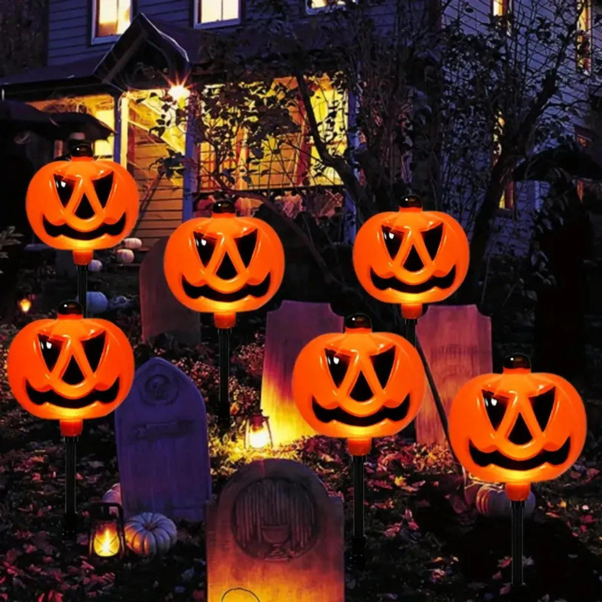 Halloween Pumpkin Garden Solar Stake Lights, Set of 5