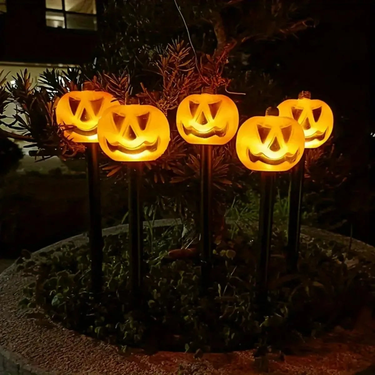 Halloween Pumpkin Garden Solar Stake Lights, Set of 5