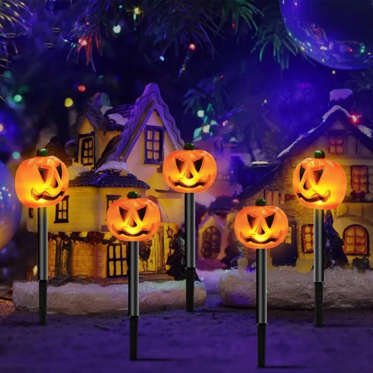 Halloween Pumpkin Garden Solar Stake Lights, Set of 5