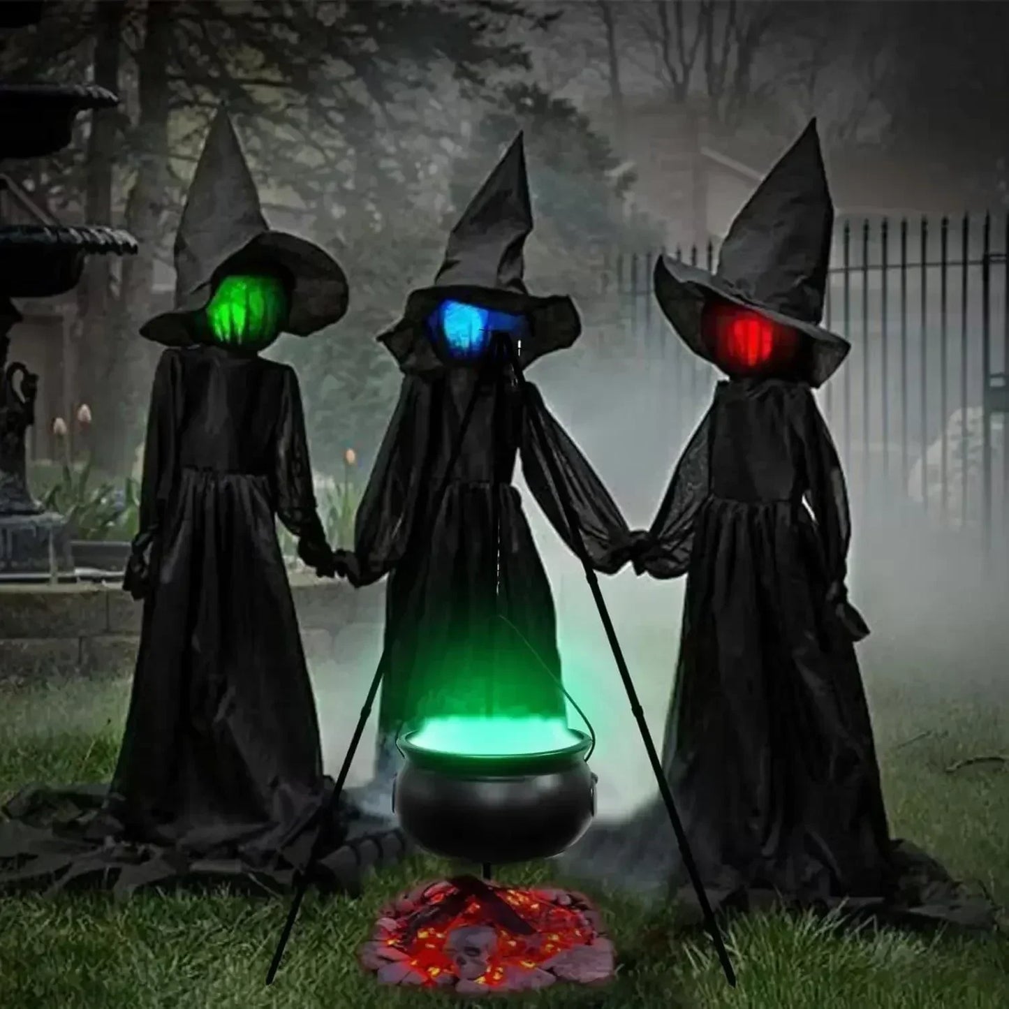 Halloween Cauldron On Tripod With Lights  3 sizes