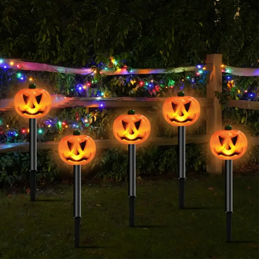 Halloween Pumpkin Garden Solar Stake Lights, Set of 5