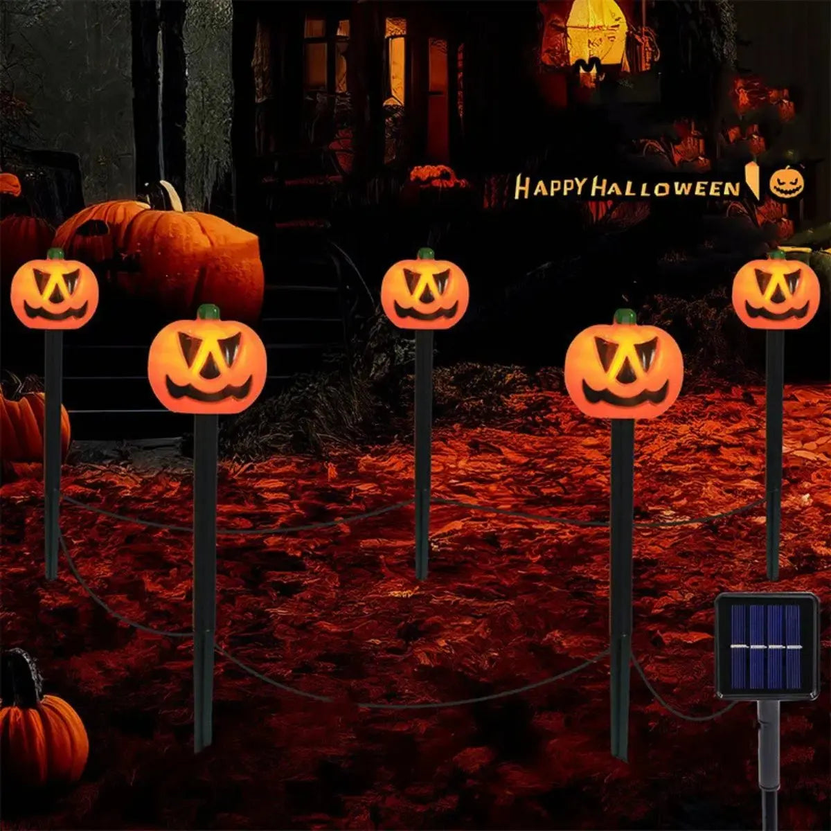 Halloween Pumpkin Garden Solar Stake Lights, Set of 5